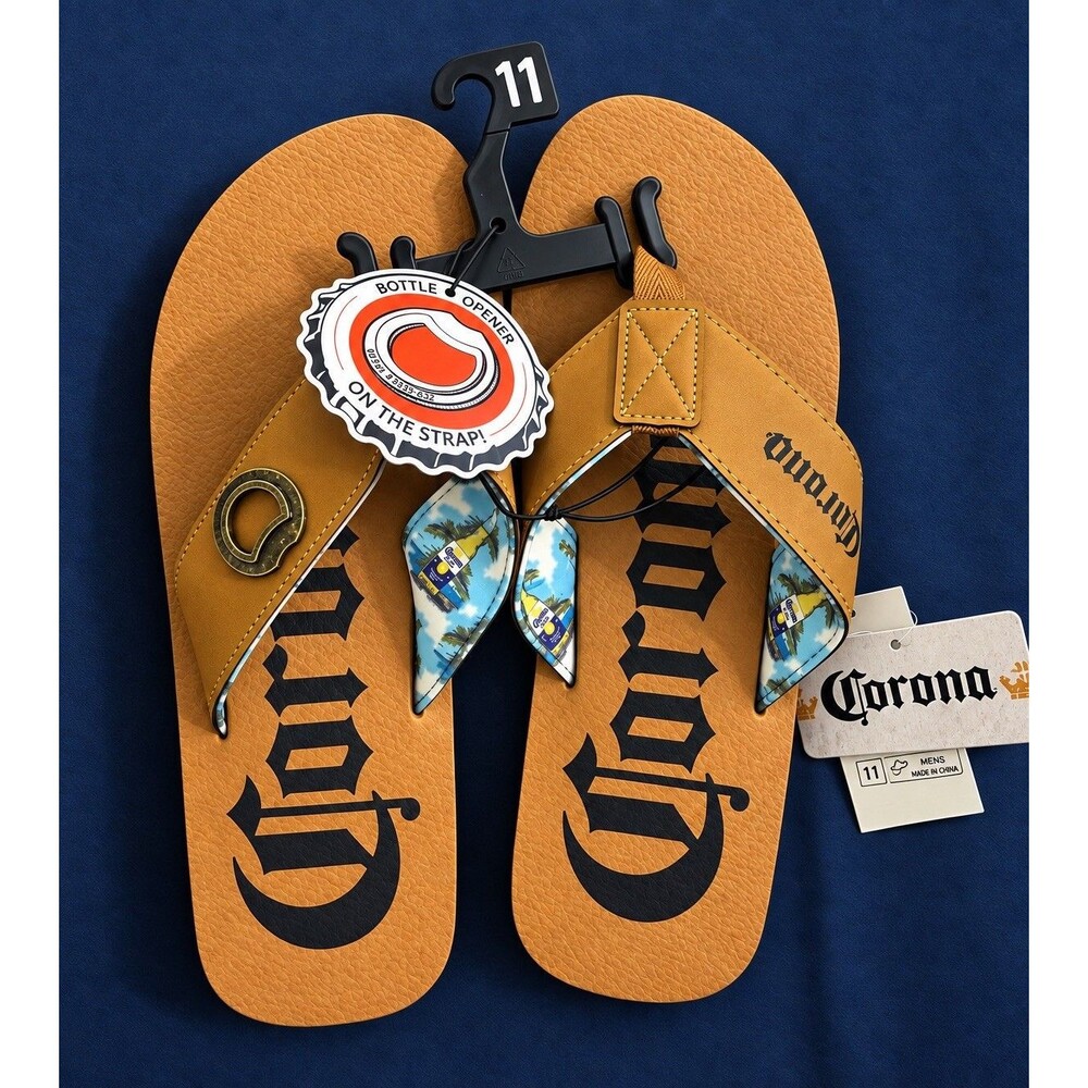 Corona Extra Bottle Opener Flip Flops Men’s Size 11 Brown Beach Sandals NEW